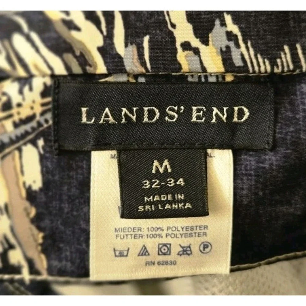 Lands' End Swim Trunks Mens M 32-34 Navy Blue Polyester Mesh Lined Shorts Tropic